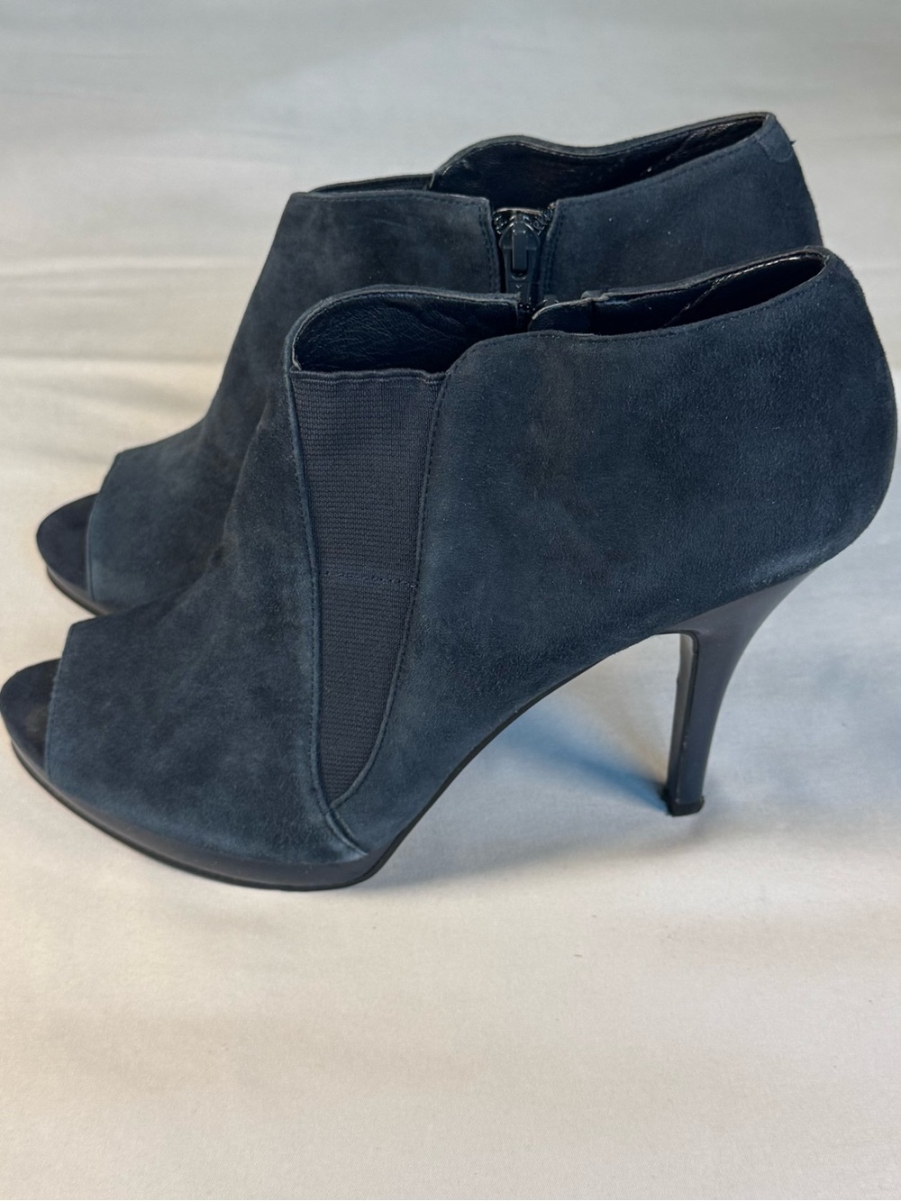 Nine West Navy Suede Peep-Toe Stiletto Booties